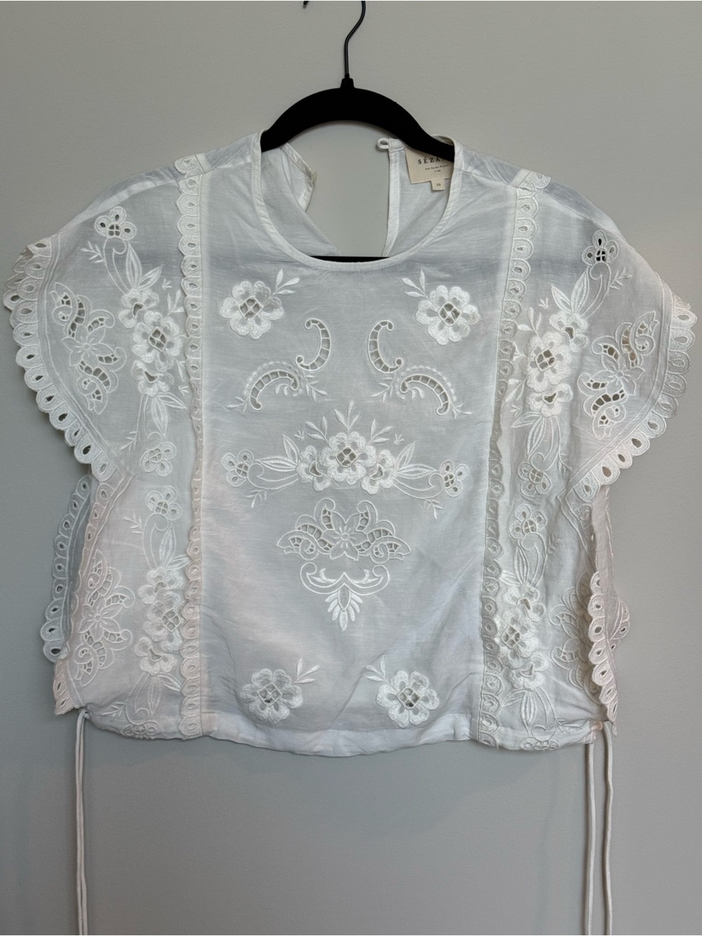 Sezane White Embroidered Flutter-Sleeve Blouse - Picture 2 of 4